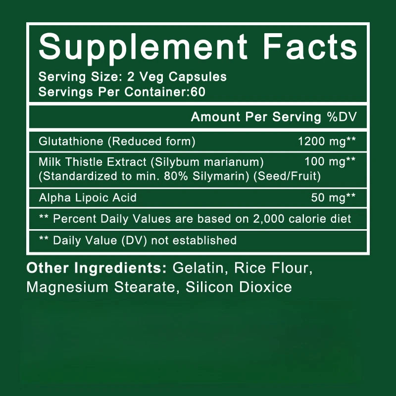 Glutathione Supplement - 1200mg, Supports Skin Health, Antioxidant Supplement, Immune Support, Non-GMO, 120 Capsules