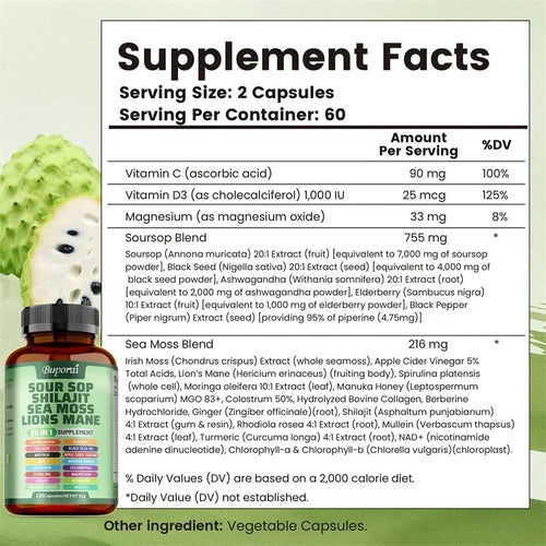 24-In-1 Soursop Supplement - Promote Digestion and Cell Health, Supports Skin, Joint and Bone Health, Strengthens Immunity